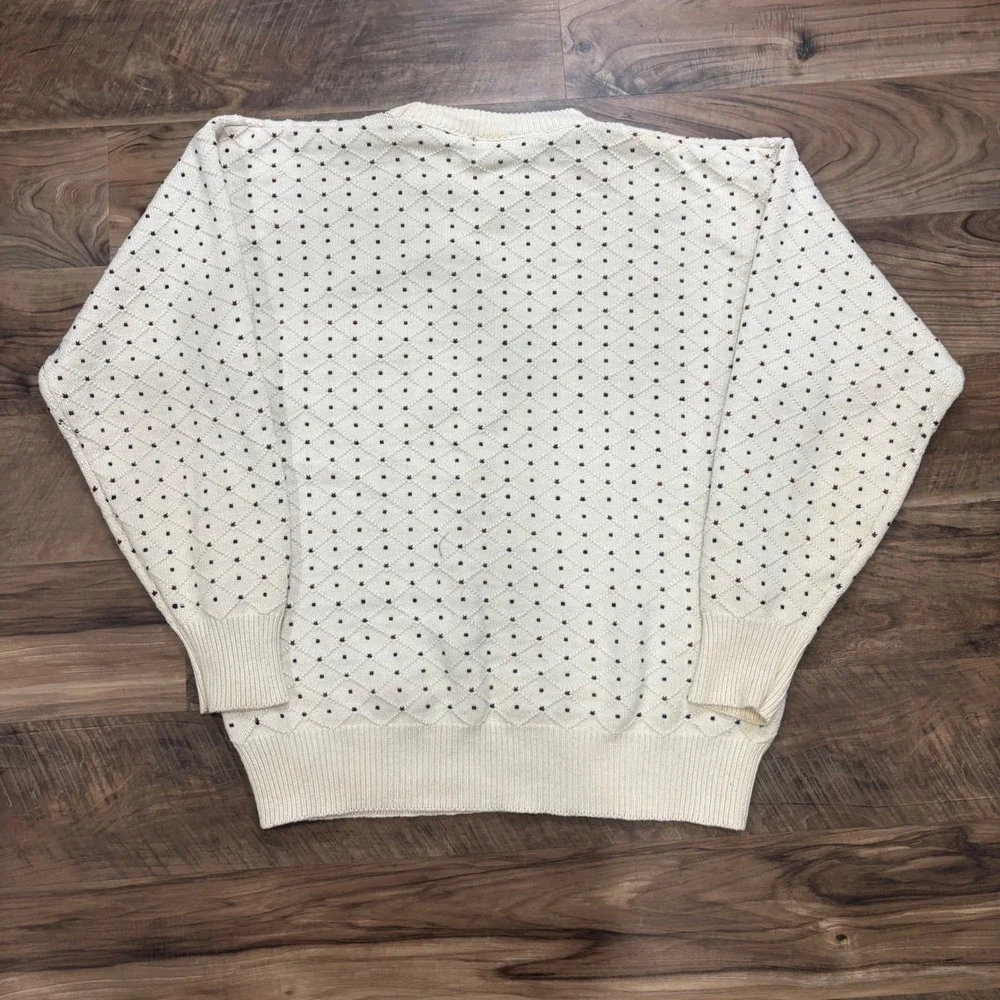 Vintage Y2K Lazarus Sweater Mens Large Cream 80s Diamond Knit Cotton Pullover